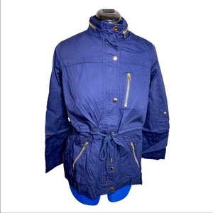 NWT/NIB denim 24/7 14W‎ navy blue anorak hooded 100% cotton gold zippered jacket